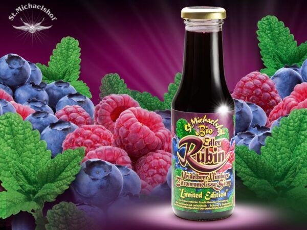 Bio Edler Rubin Heidelbeer-Himbeer-Zitronenmelisse-Sirup – Bild 2
